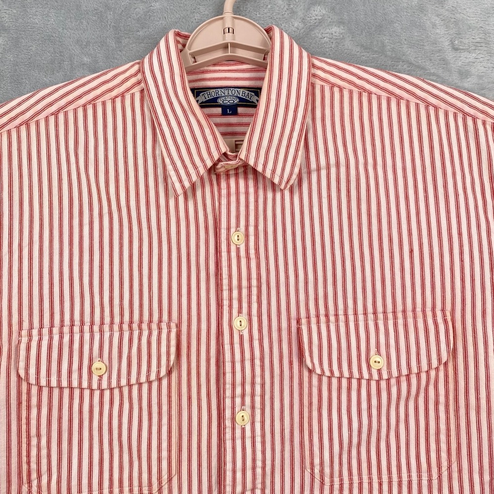 Thornton Bay Clothing Shirt Mens Large Red White Striped Button Up Long Sleeve